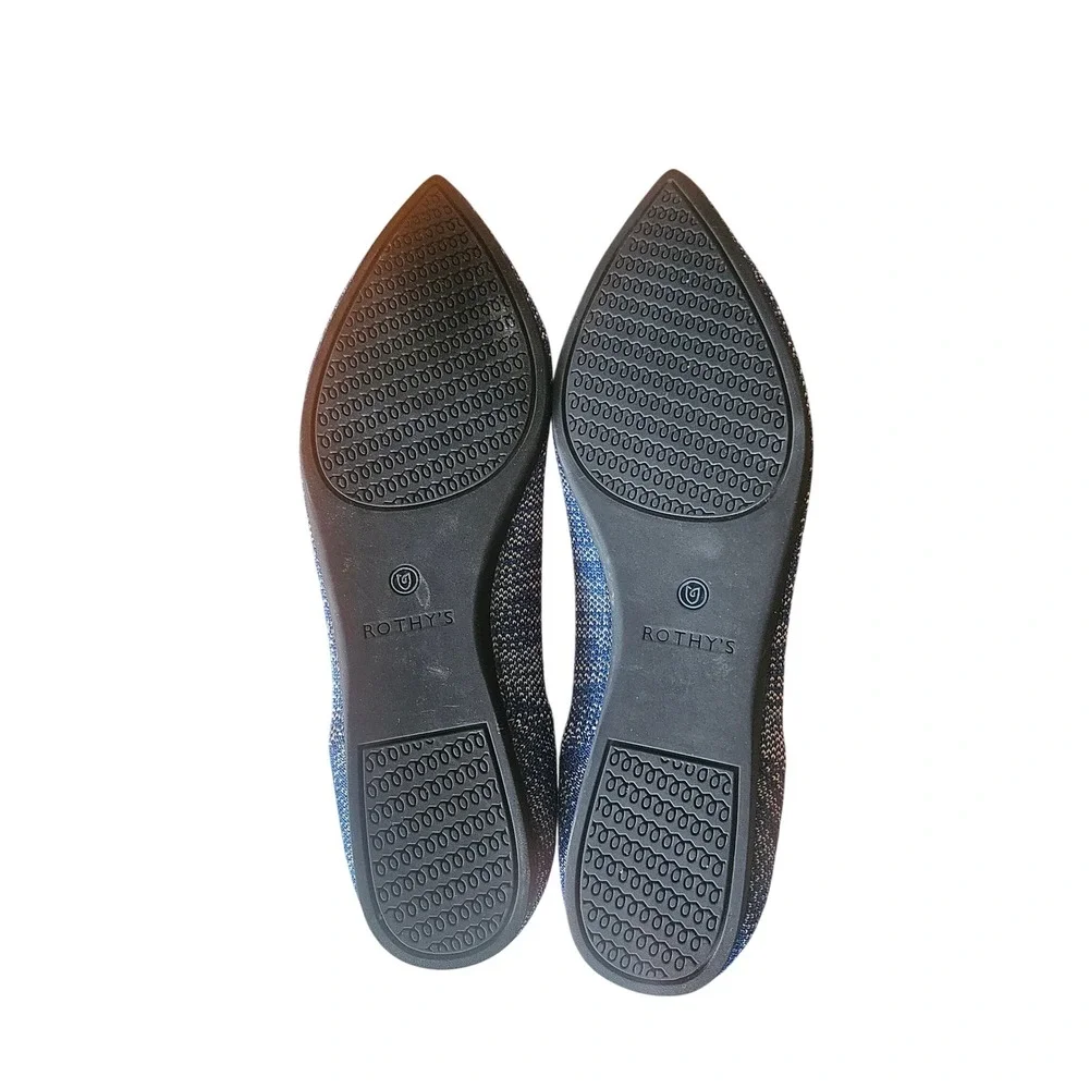 Rothys The Point Blue Indigo Heathered Knit Pointed Toe Flat Shoe Size 9